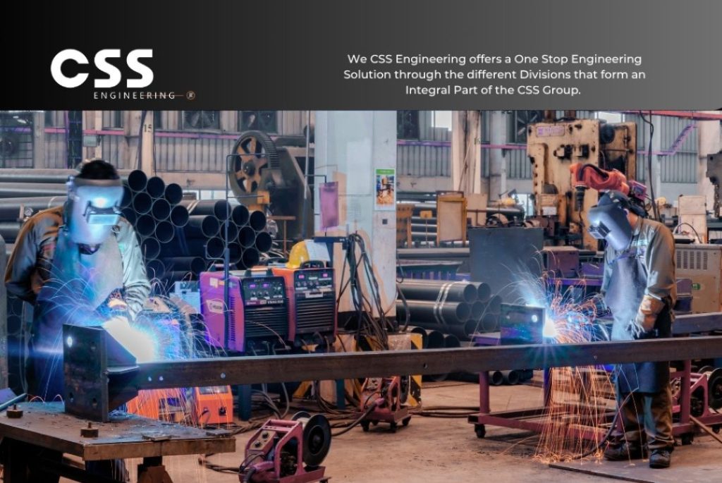 Custom-fabricated steel components being assembled by engineers at CSS Engineering workshop in South Africa