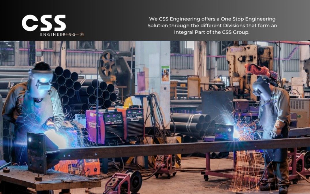 Custom-fabricated steel components being assembled by engineers at CSS Engineering workshop in South Africa