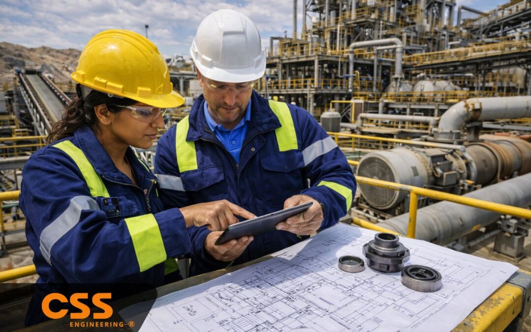 Maintenance and engineering team reviewing plant design for spares strategy and downtime reduction