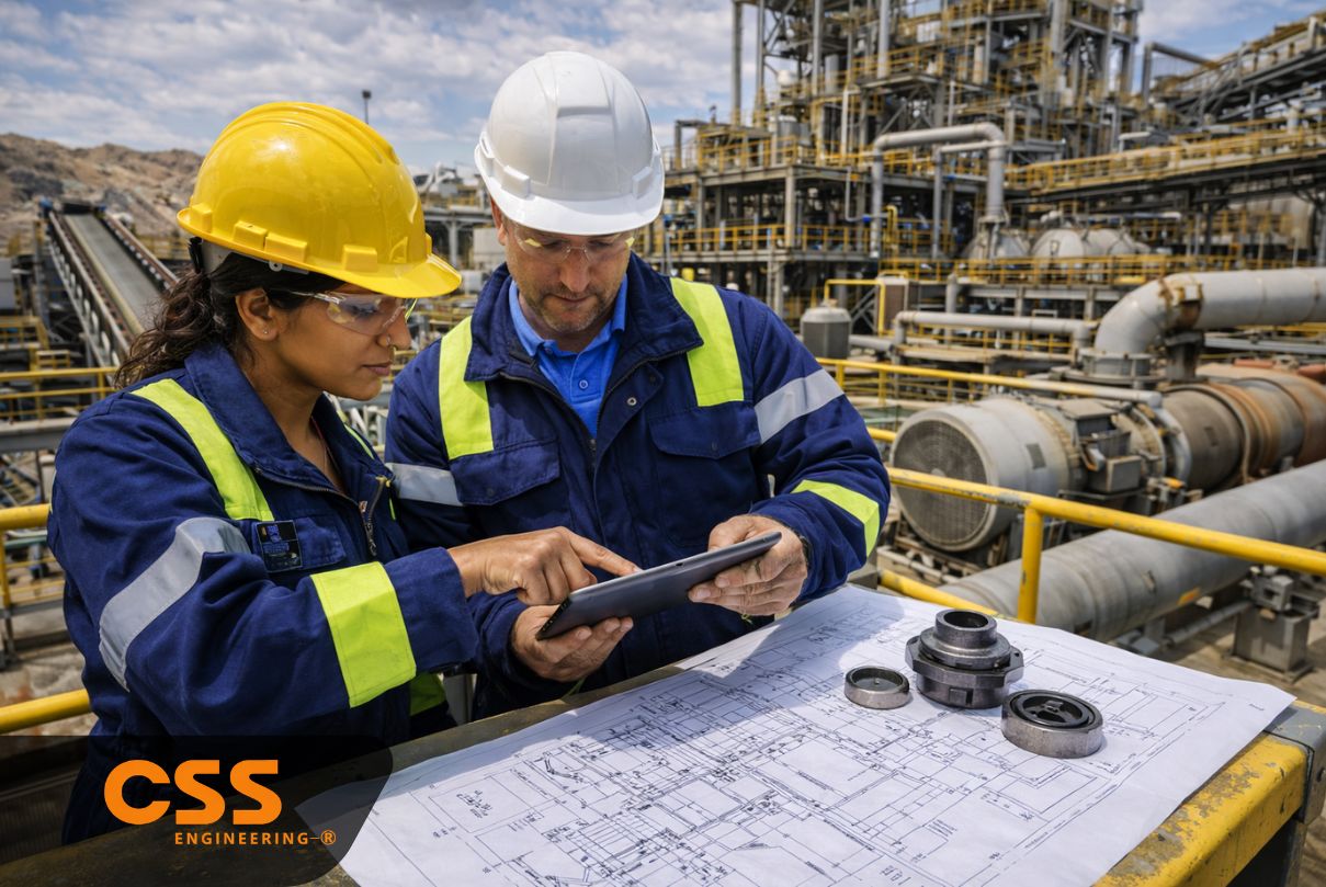 Maintenance and engineering team reviewing plant design for spares strategy and downtime reduction