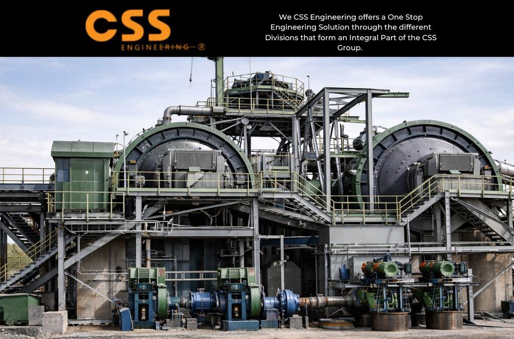 Mineral beneficiation plant with crushing, grinding, and flotation circuits in an industrial processing environment