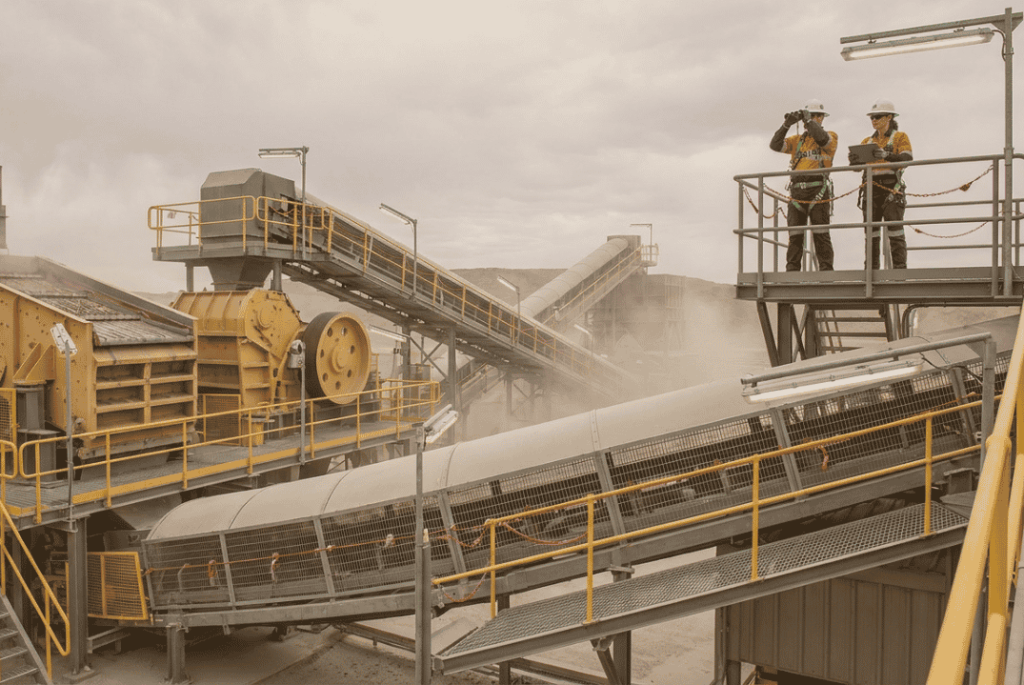 afer access platforms and guarding around crushers, screens and conveyors in a mining process plant