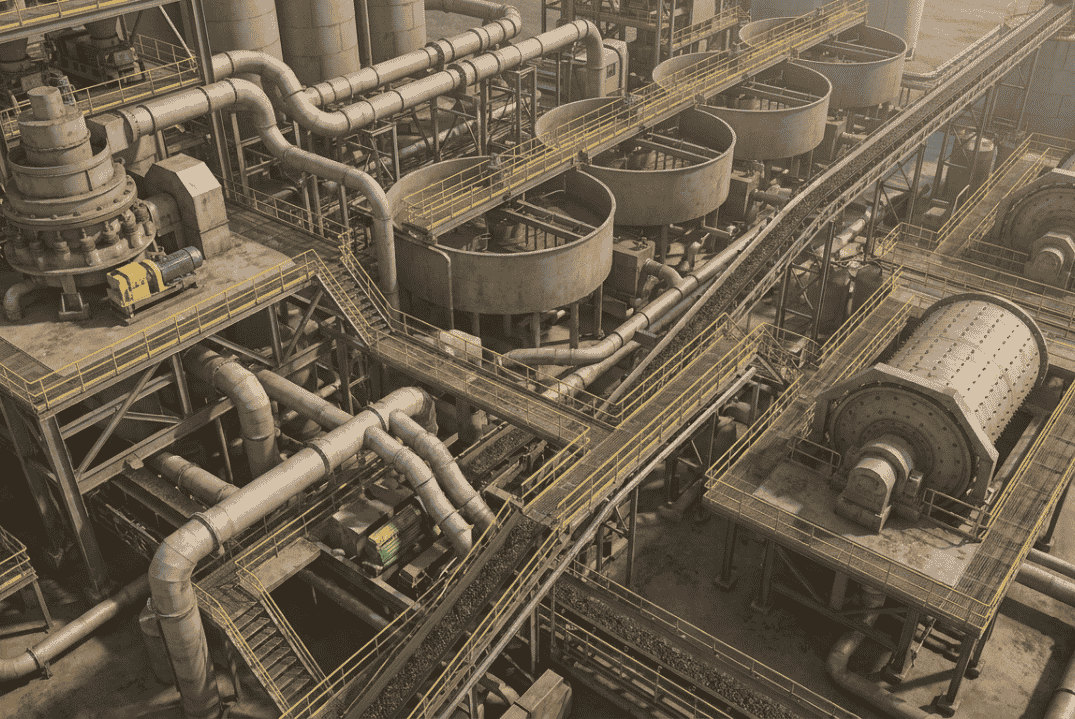 Industrial plant layout showing maintenance access challenges, process flow routes and equipment spacing.