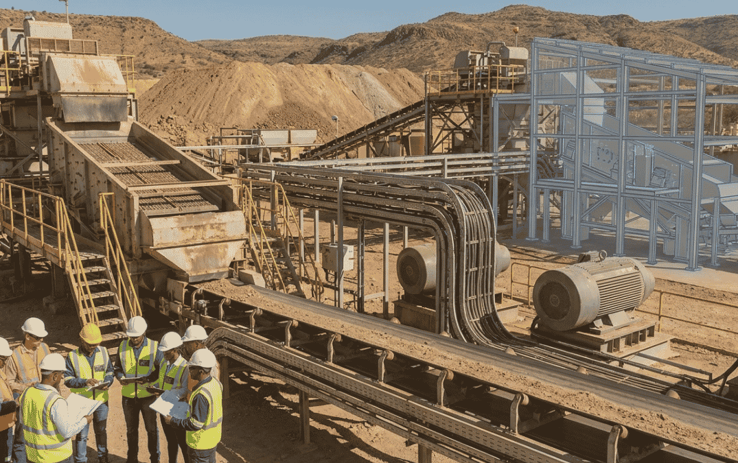 Engineering design checks before mining plant expansion showing existing and proposed process plant equipment.